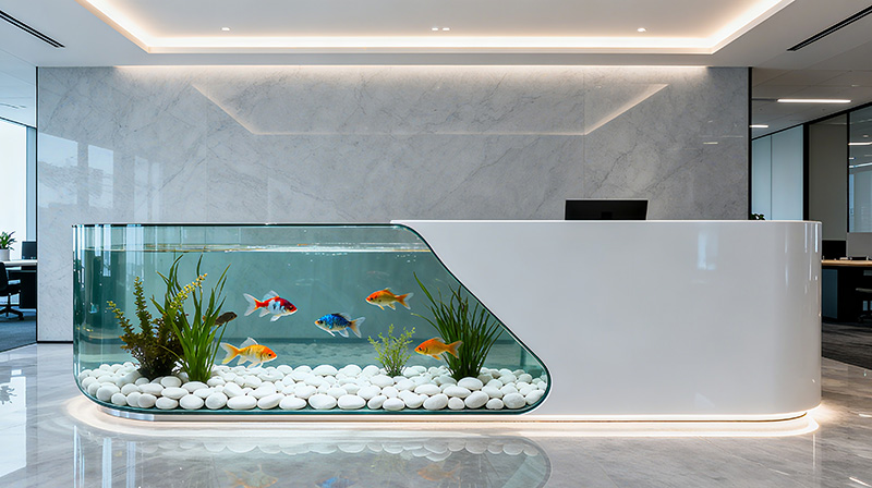 高顏值公司辦公室前臺魚池裝修方案圖六